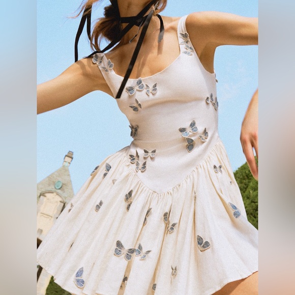 AGUA BY AGUA BENDITA Pluma Drop-Waist Butterfly Mini Dress, size small - Picture 7 of 16